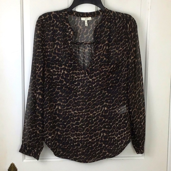 JOIE 100% silk chiffon semi-sheer blouse Animal Print Career XSmall - Picture 1 of 8